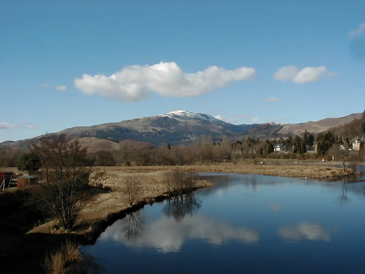 View of a mountain across a river