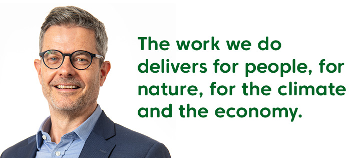 Kevin Quinlan's headshot. Text reads "The work we do delivers for people, for nature, for the climate and the economy."