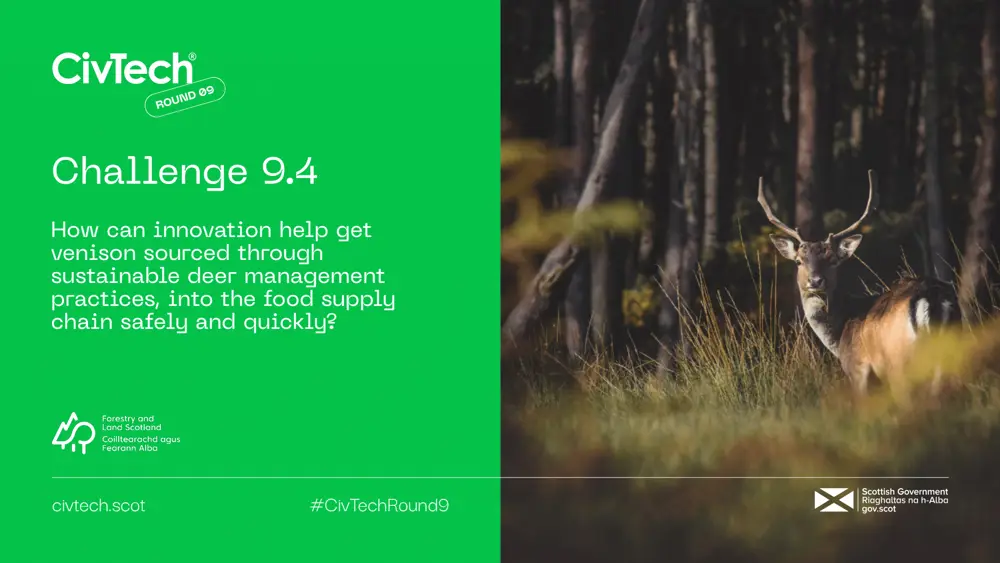 Graphic with the challenge text and a deer photo with logos