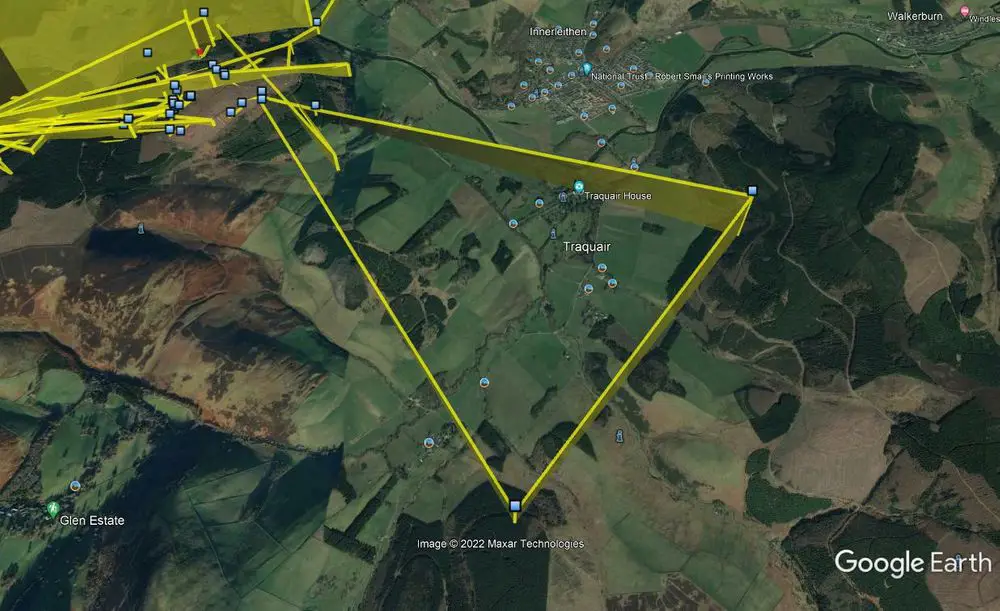 Map of scotland with yellow flight paths of the osprey 