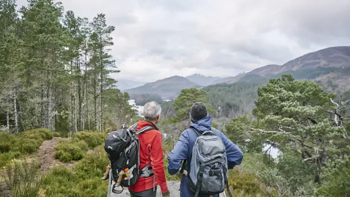 Two people at a viewpoint looking down the glen.