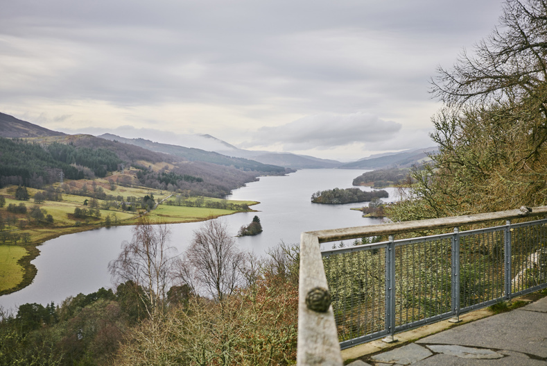 A viewpoint over a large loch with hills on either side