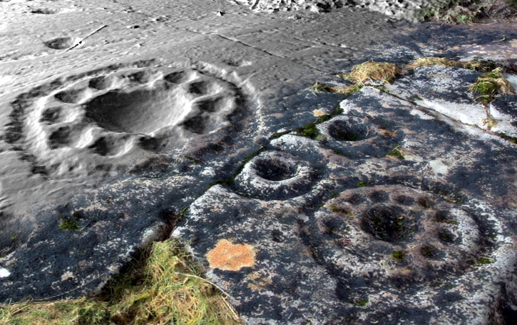 Close up of neolithic rock art at Ormaig.